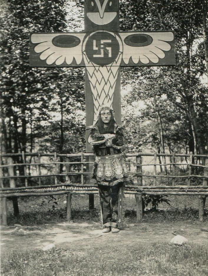 White Swastika totem pole